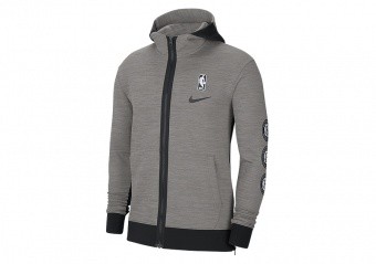 NIKE NBA BROOKLYN NETS THERMA FLEX SHOWTIME HOODIE DARK GREY HEATHER