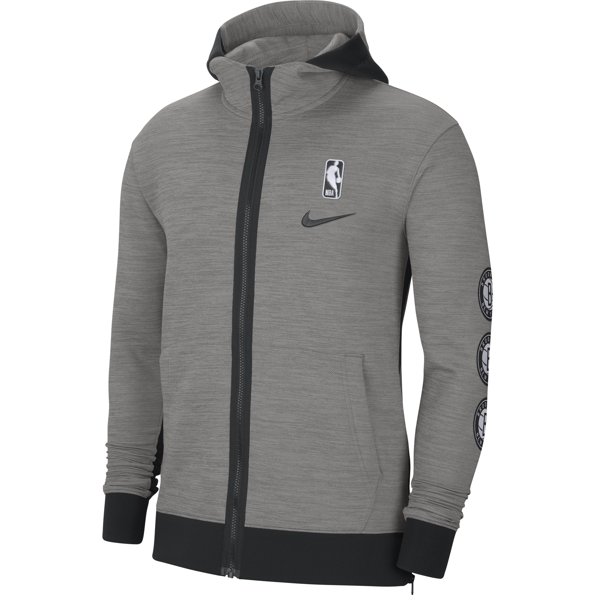 NIKE NBA BROOKLYN NETS THERMA FLEX SHOWTIME HOODIE DARK GREY HEATHER